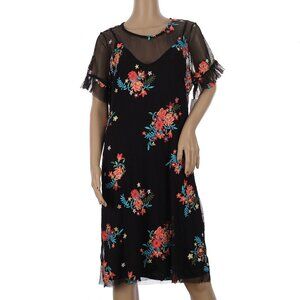 Superfoxx black floral embroidered dress EUC